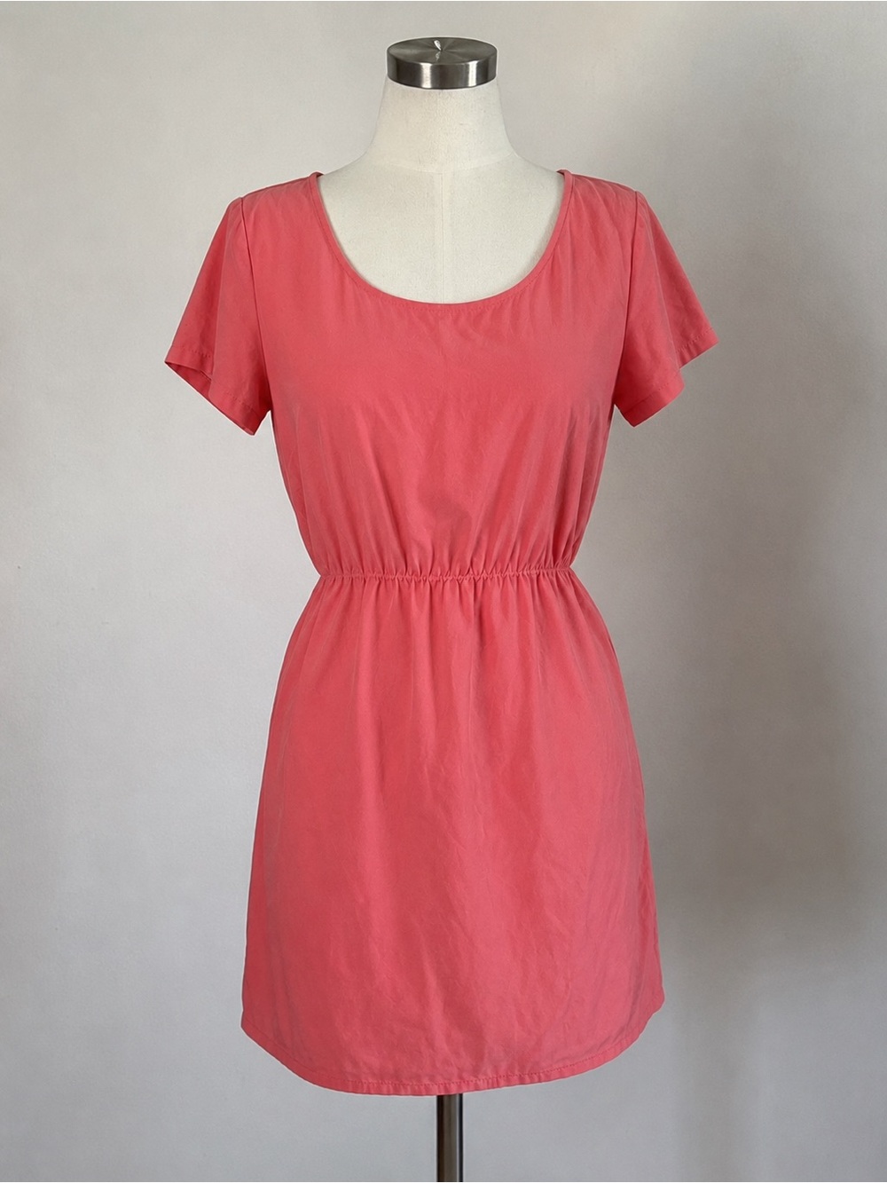 Amanda Uprichard Coral Pink Mini Dress Size Small Elastic Waist Short Sleeve